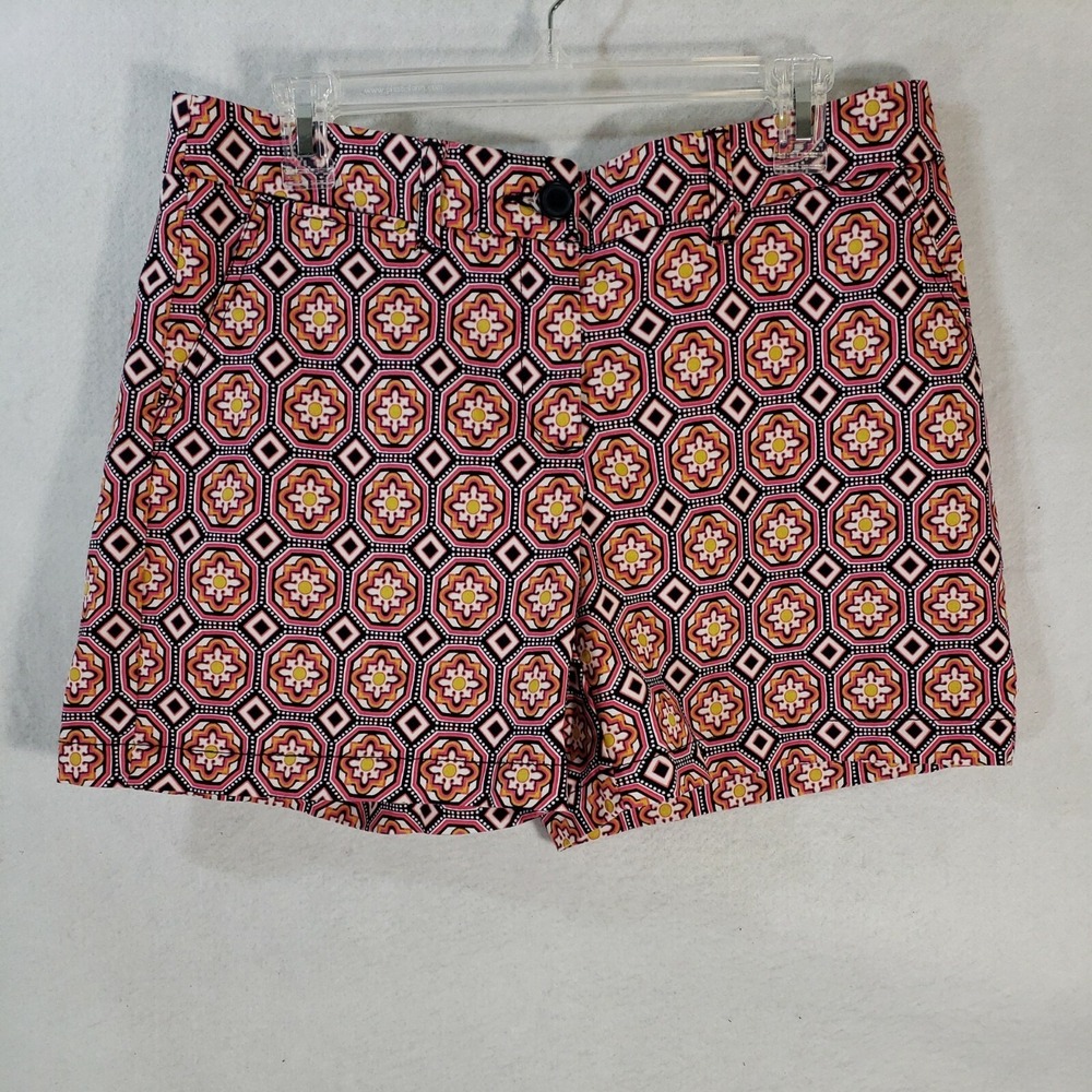 CROWN & IVY Women 10 Shorts Pink Black Geometric Stretch Chino Medallion